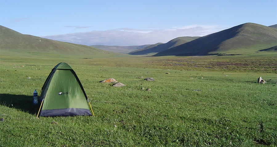 One tent and a whole lotta Mongolian countryside Tent in the Mongolian Steppe